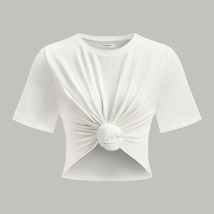 Commense Cropped Knot-Front T-Shirt Women's M Preppy